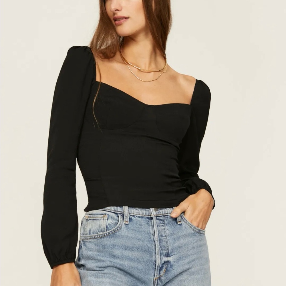 Reformation Black Reign Sweetheart Long Sleeve Top sz 0